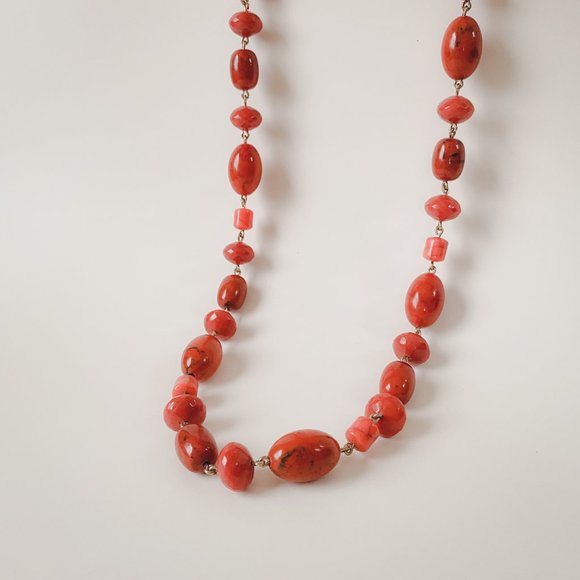 Avon Jewelry - Avon Chunky Faux Stone Orange Beaded Chain Funky Bright Geometric Necklace